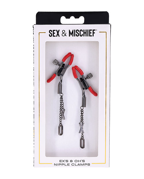 Sex &amp; Mischief Ex&apos;s &amp; Oh&apos;s Nipple Clamps - Red/Black