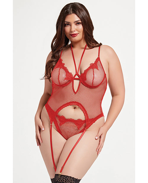 Stretch Mesh and Lace Cami w/Thong 2 pc Set - Red QN
