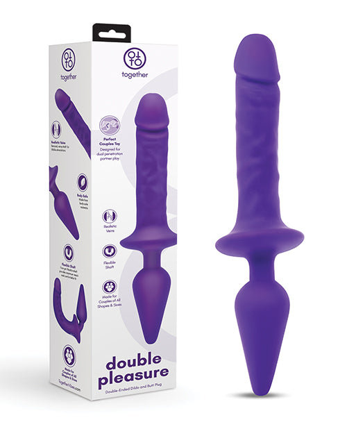Together Double Pleasure 11&quot; Double-Ended Dildo &amp; Butt Plug - Purple