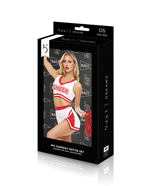 Dreams By Baci Lingerie Gameday Hottie 4-Pc Set - White/Red