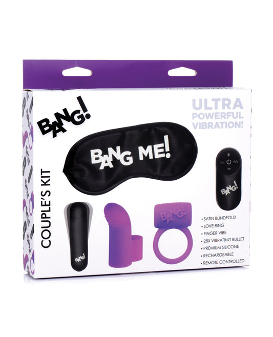 Bang! Couple&apos;s Kit with RC Bullet, Blindfold, Cock Ring &amp; Finger Vibe - Purple