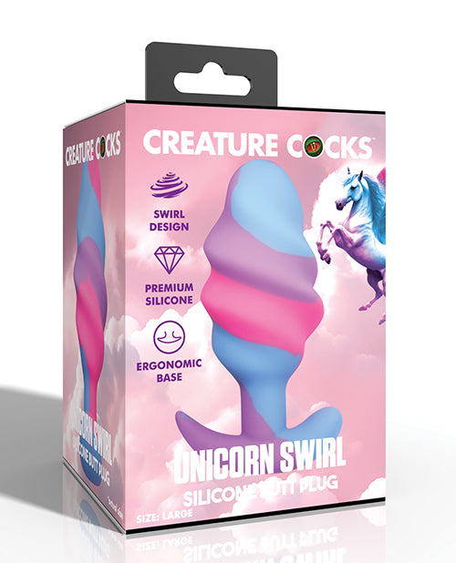 Creature Cocks - Unicorn Swirl Silicone Butt Plug - Large