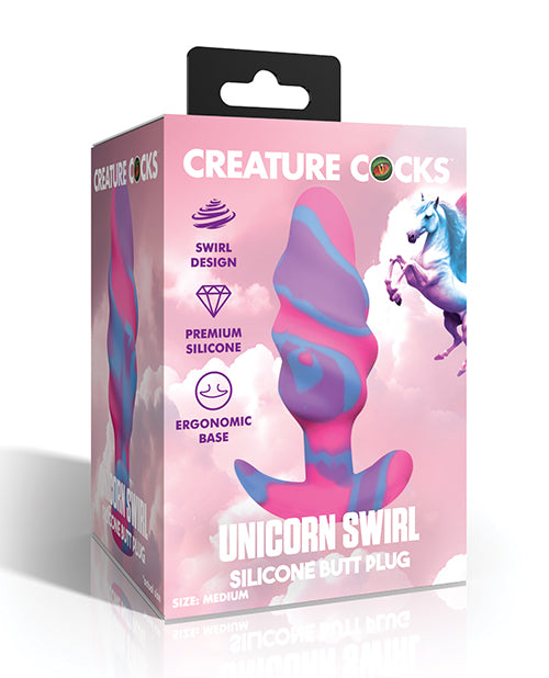 Creature Cocks - Unicorn Swirl Silicone Butt Plug - Medium