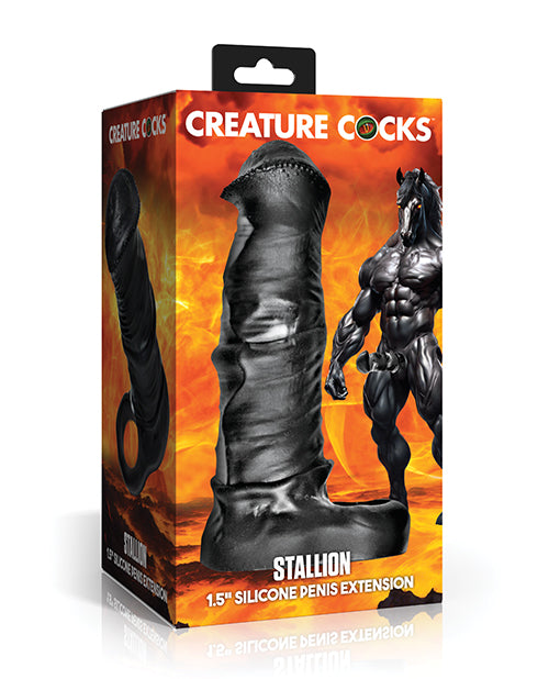 Creature Cocks Stallion 1.5&quot; Silicone Penis Extension - Black/Silver - Extra Large